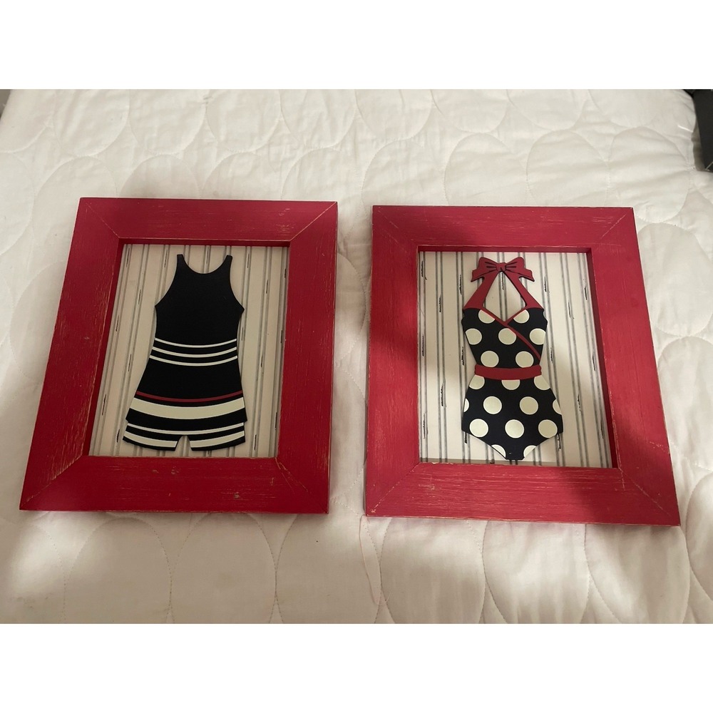 Cracker Barrel Vintage Style Swimsuit Framed Wall Art Set of 2
